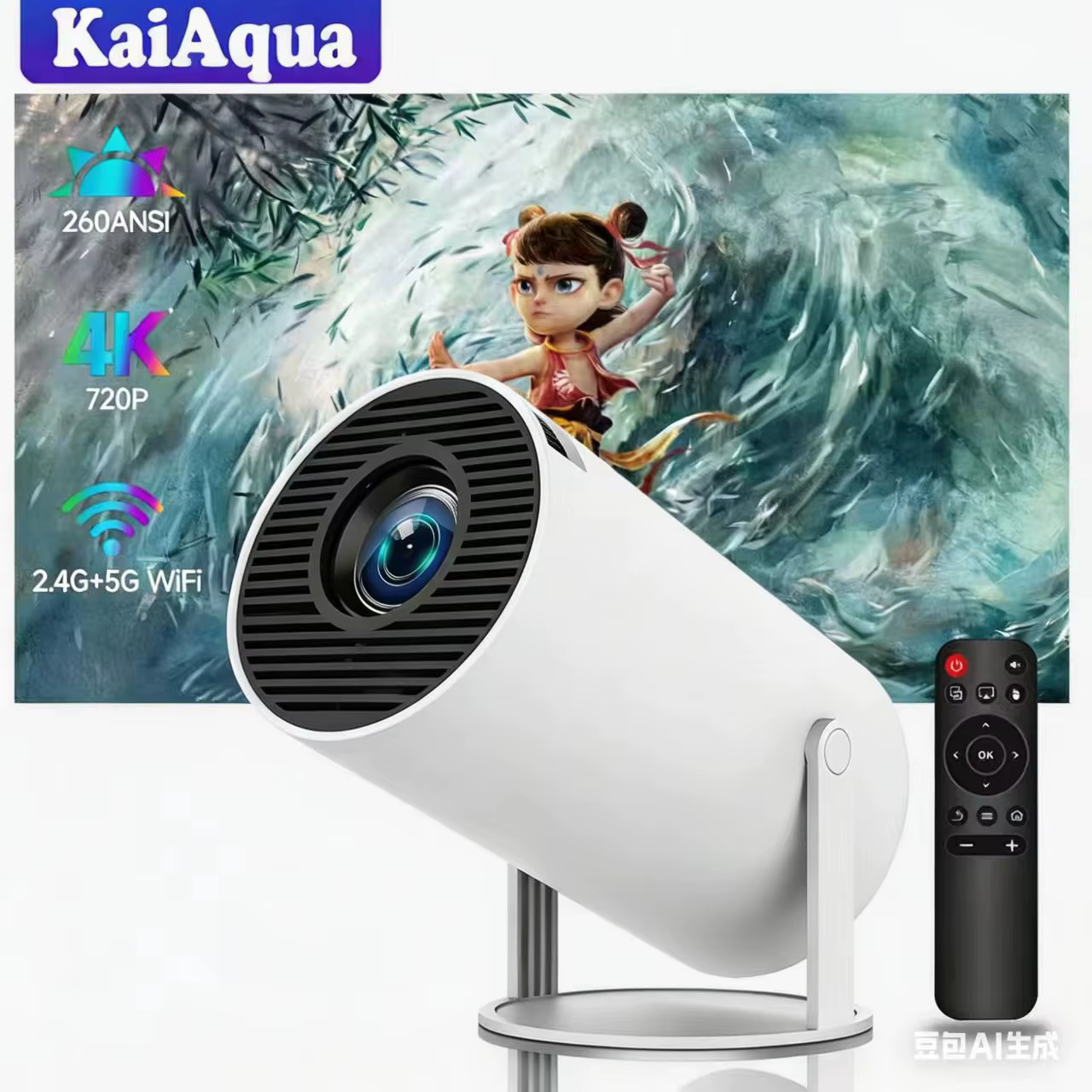 Projecteur Cylindrique Portable 1080P HD Compatible WiFi & Bluetooth 5