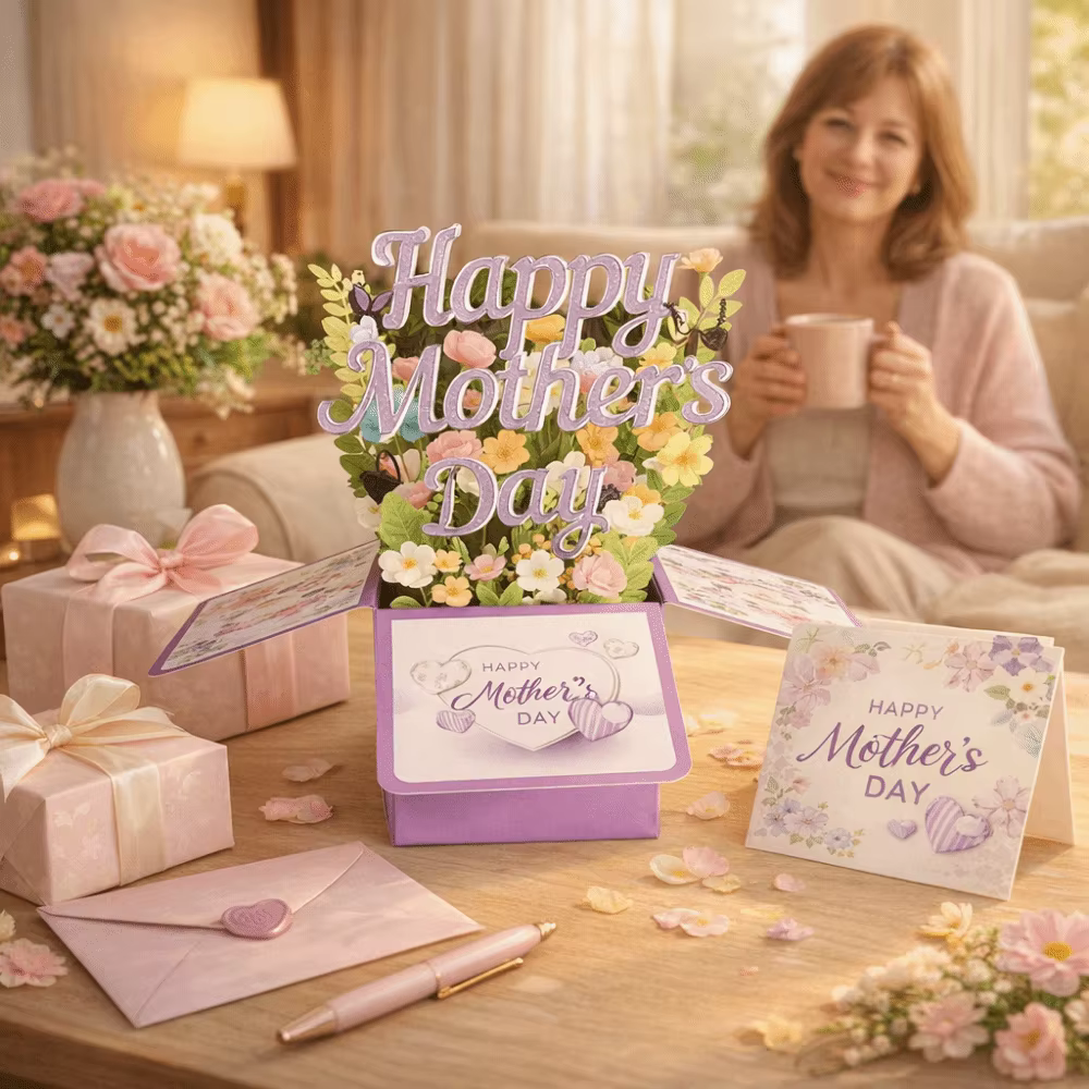 Carte de vœux 3D pour la fête des mères, motif fleur et papillon, carte créative pour maman, meilleurs vœux, cadeaux, carte pop-up fleurie, décoration de fête