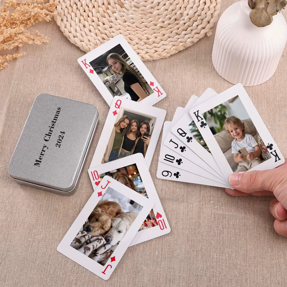 1 jeu de 54 cartes à jouer personnalisées avec photos de famille |   Carton de qualité supérieure, impression de haute qualité, souvenir familial personnalisé, cartes