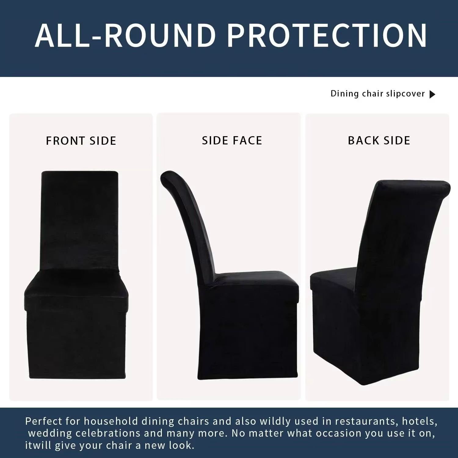 Housses de chaise de banquet en velours extensible pour salle à manger, douces, amovibles, longues et unies