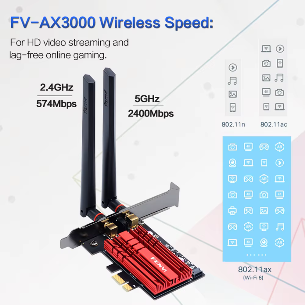3000Mbps FV-AX3000 AX200 WiFi 6 PCI-E BT5.2 double bande 2.4G/5Ghz adaptateur de carte