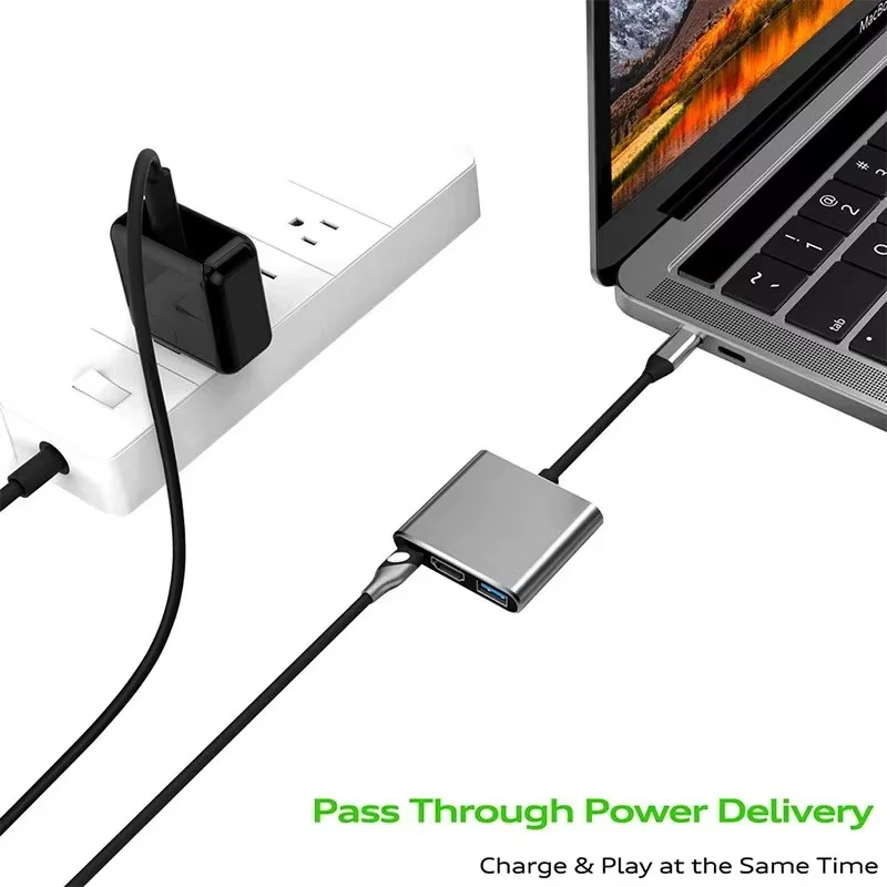 Station d'accueil USB C HUB 3 en 1 Type C 3.0 vers HDMI