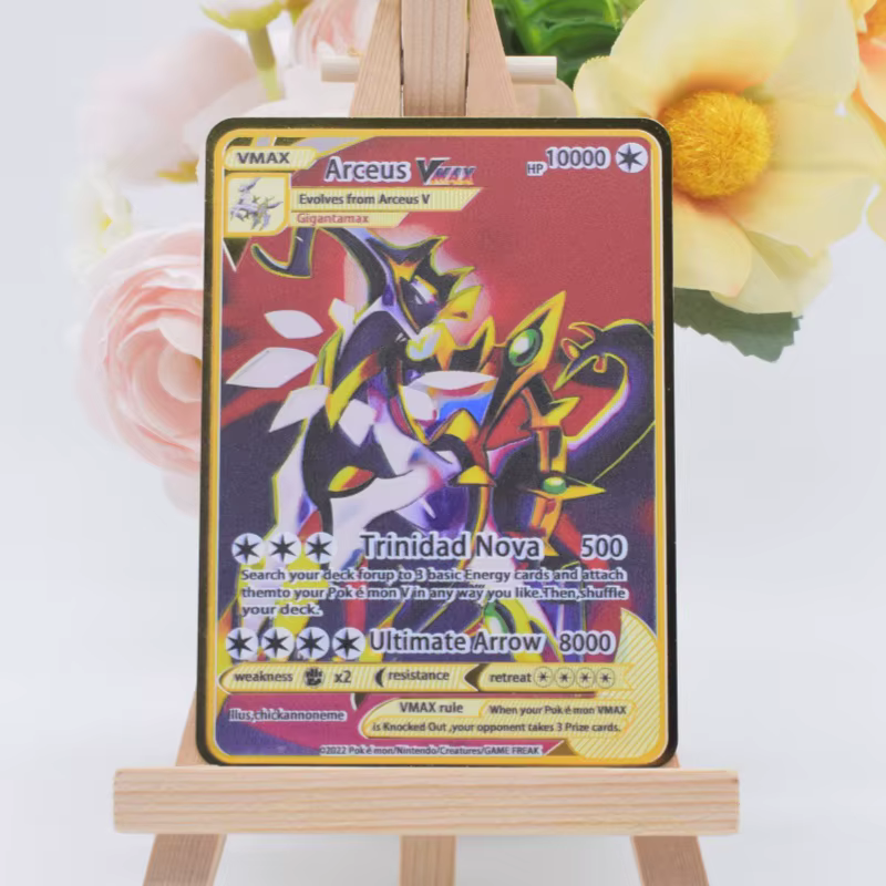 10000 Cartes Pokémon Métalliques Dorées DIY Vmax Arceus en Anglais avec Lettres Pokémon en Fer Pikachu Mewtwo GX Cadeau pour Enfants Carte de Collection de Jeu