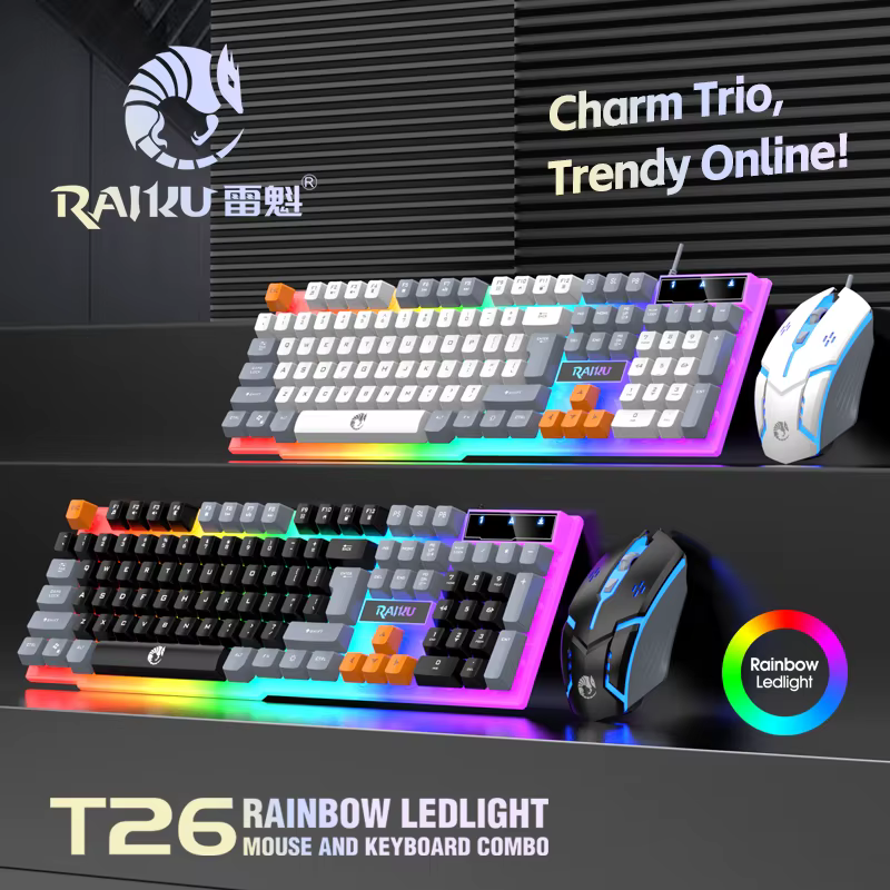 Clavier et clavier simples souris RAIKU T26 clavier lumineux à trois tons souris filaire mécanique tactile souris de jeu ensemble de clavier