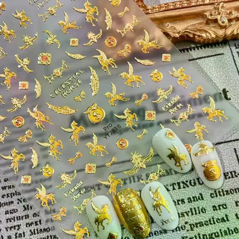 Autocollants pour ongles, accessoires de manucure, décorations auto-adhésives pour le nouvel an, année du cheval, DIY