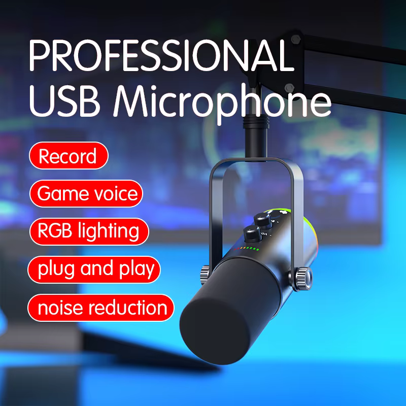Microphone de jeu USB RGB avec logiciel de réduction du bruit