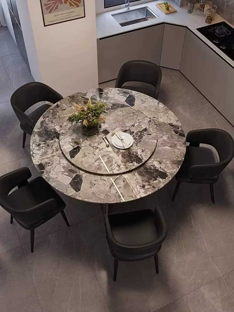 Ensemble table et chaises rondes en marbre de luxe italien, style moderne, pour salon, meubles minimalistes et gain de place, tables à manger