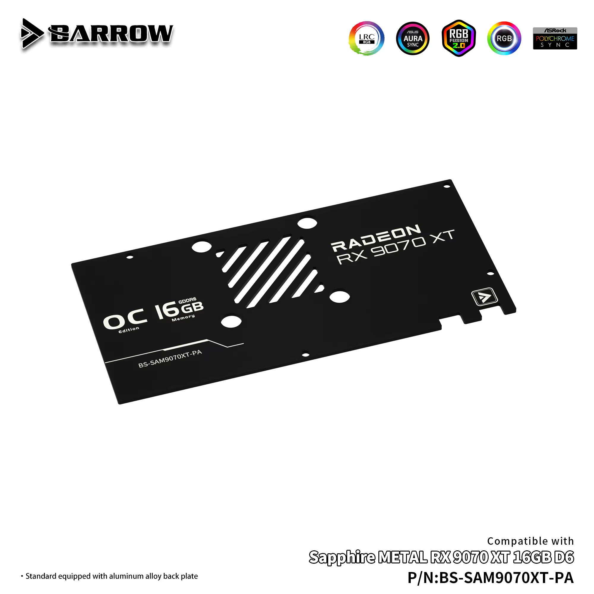 Bloc GPU Barrow pour Sapphire METAL RX 9070 XT 16GB D6, refroidisseur d'eau pour carte graphique, radiateur de refroidissement PC BS-SAM9070XT-PA