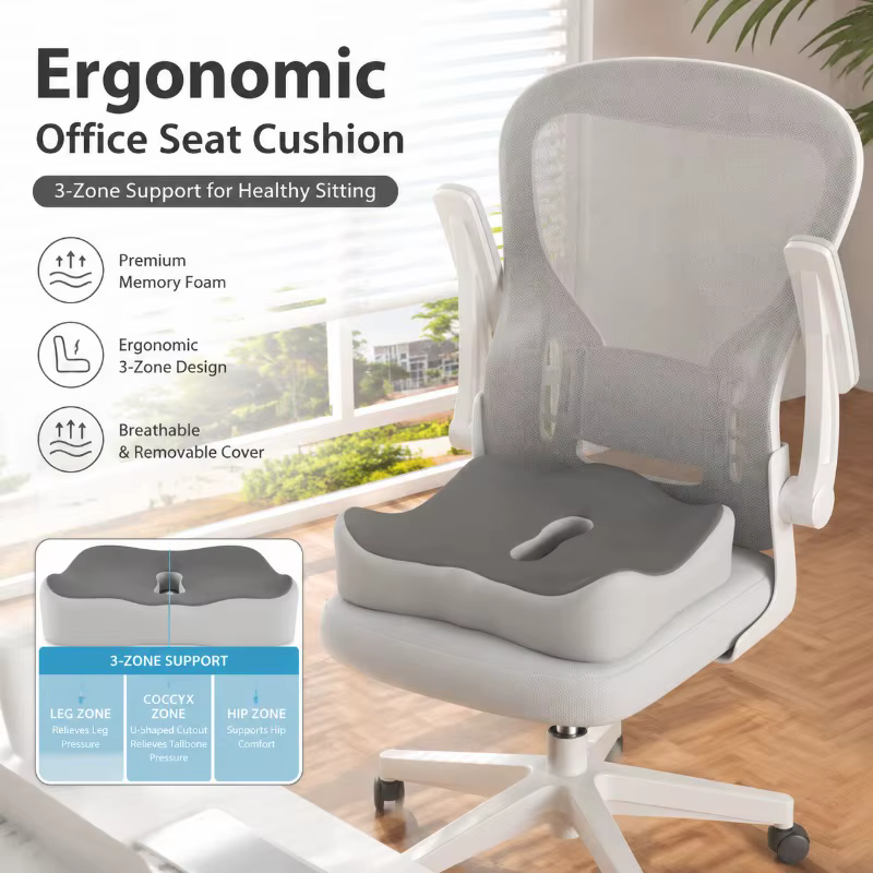 Coussin de siège de bureau ergonomique à 3 zones