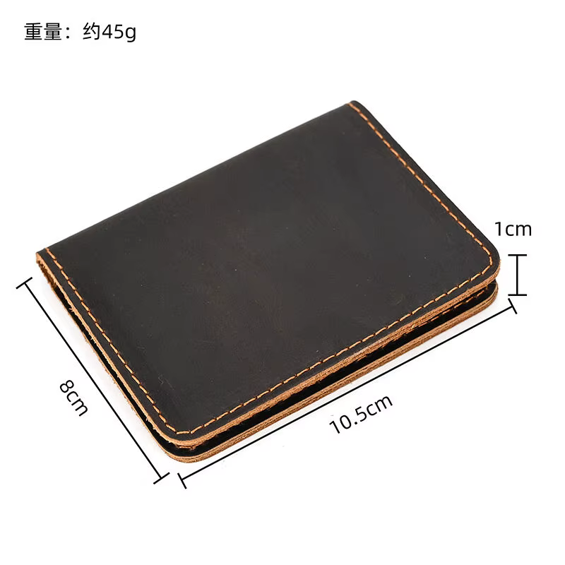 Sac à cartes rétro simple pour hommes, porte-cartes de crédit, fait à la main, court, ultra fin, mince, portable, en cuir de cheval, housse d'identité, poudres