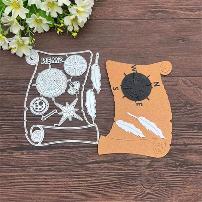 Ensemble de défilement de boussole, cadre, matrices de découpe en métal, pochoirs pour bricolage, scrapbooking, gaufrage décoratif, modèle d'artisanat