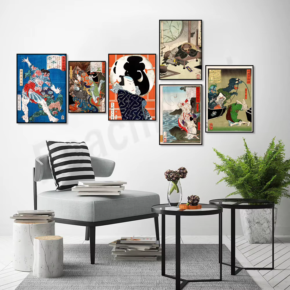 Affiche de samouraï japonais Utagawa Kuniyoshi Ukiyo-e, art sur toile avec Yunlong Gongsun Sheng for Home Decor