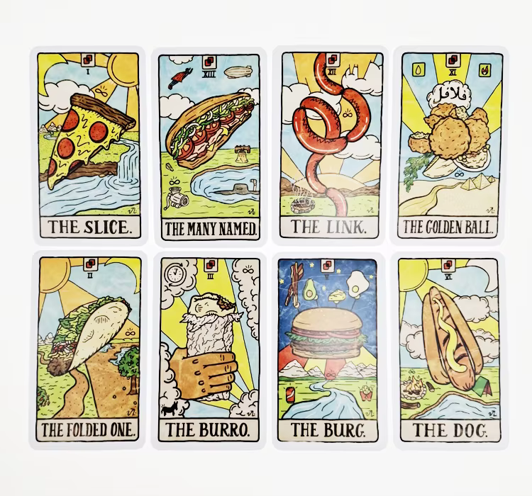 Nouveau 78 cartes alimentaires et boissons illustrées Collection de Tarot nourriture Fortunes jeu mystique jeux de société Divination imaginative