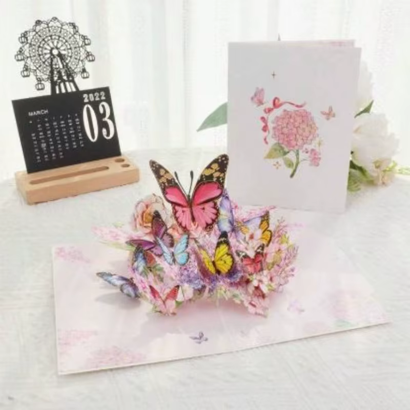 1 magnifique carte pop-up 3D avec un design élégant de papillons et de fleurs - Polyvalente pour les anniversaires, les anniversaires de mariage, les mariages, la Saint-Valentin