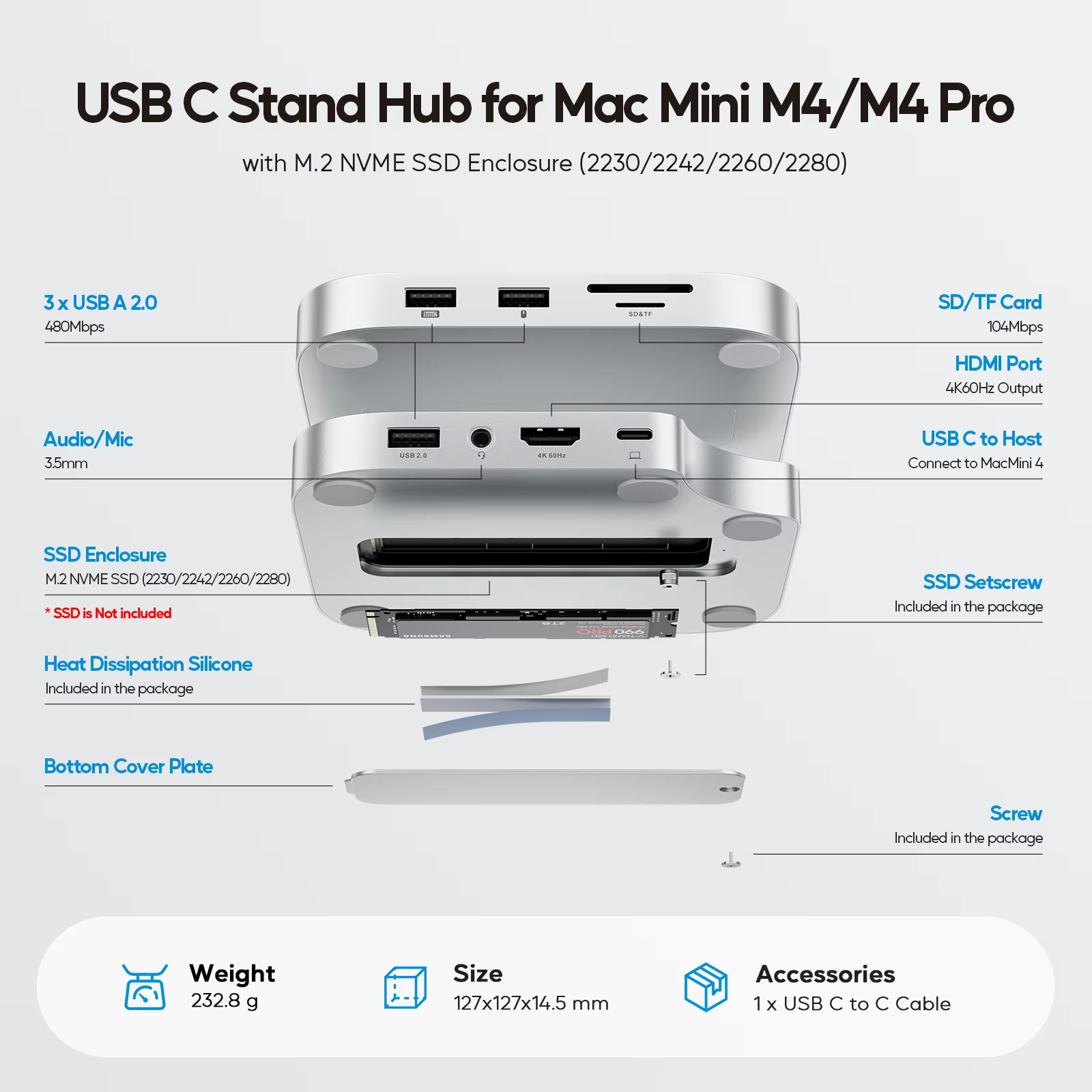 Dock PULWTOP Mac Mini M4 avec boîtier SSD 4 To