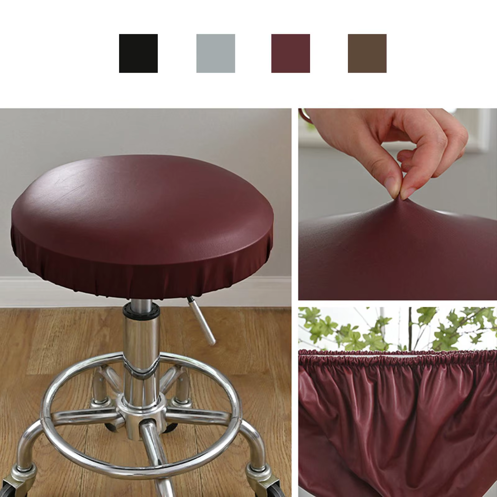 Housse de chaise de tabouret en cuir PU, housse de protection de siège pour tabourets de Bar ronds de 35 à 45cm, housses de chaise de Bar élastiques