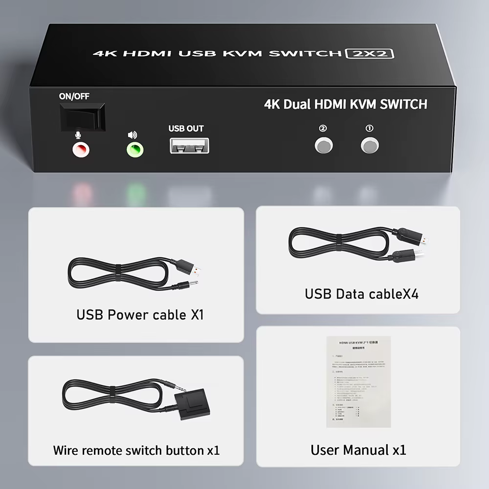 Commutateur KVM HDMI double moniteur 2X2 USB 3.0/2.0 4K 60Hz