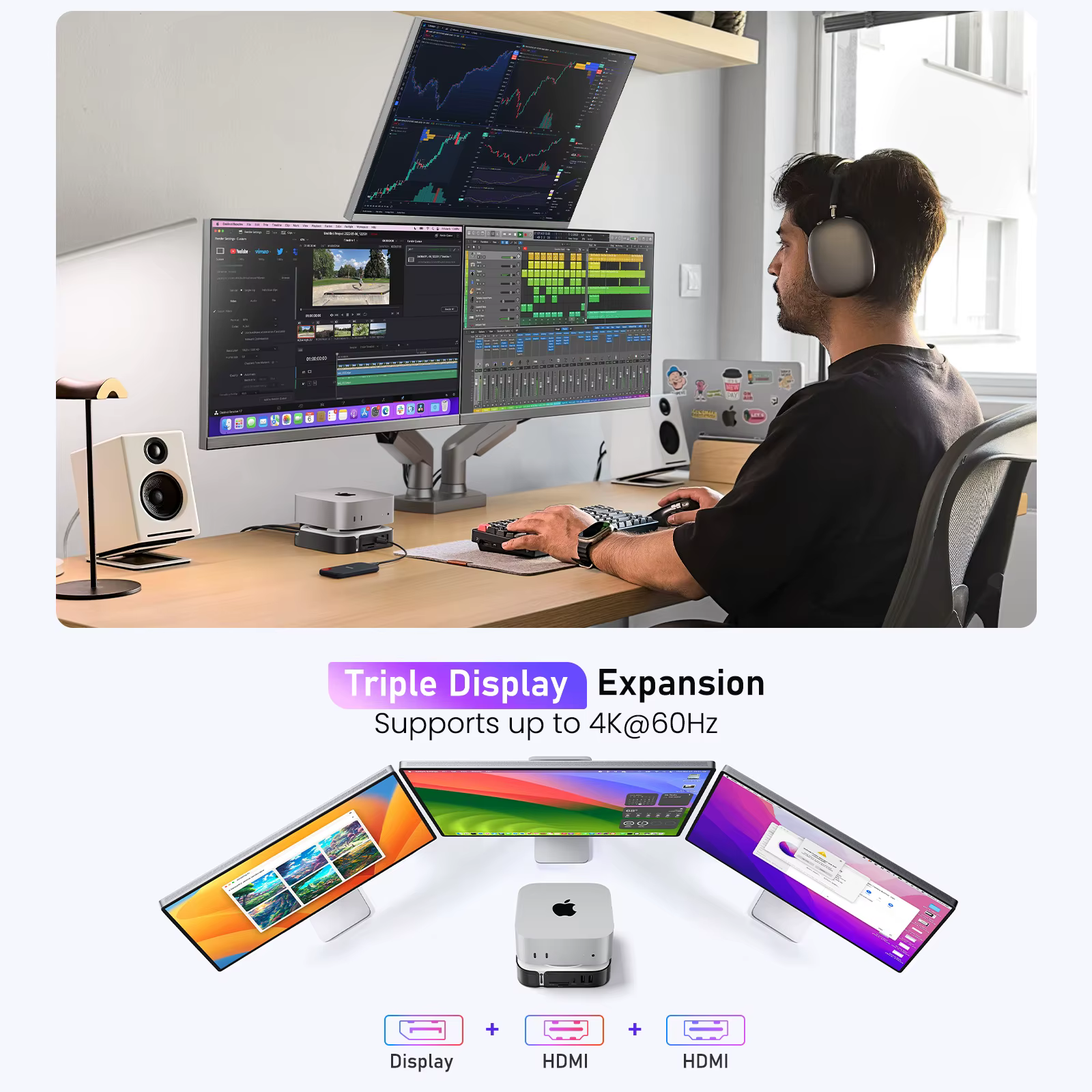Station d'accueil Lemorele Macmini M4 DocK USB HUB 4K@60Hz HDMI DP