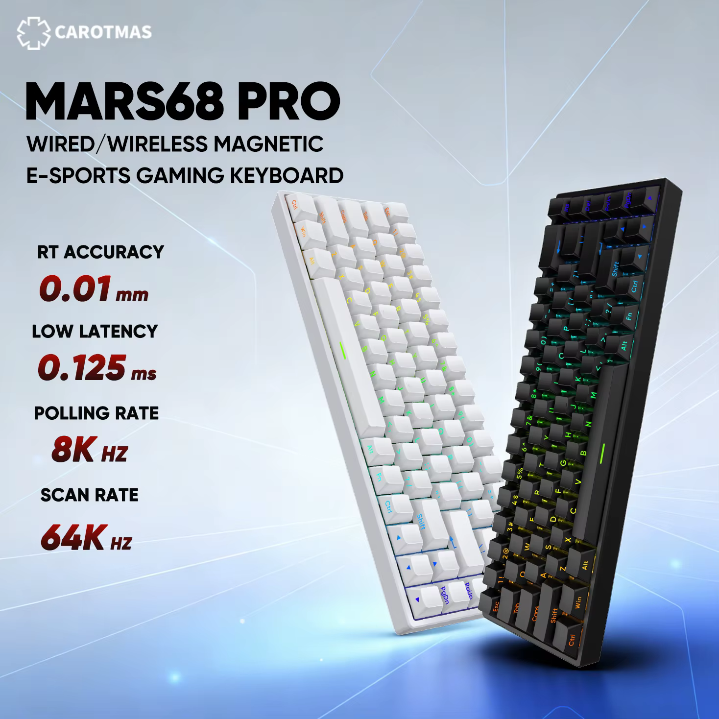Clavier mécanique sans fil magnétique IROK Carotmas Mars68 Pro Mars 68 Gaming RT 0.01mm 8K 0.125ms Bluetooth 2.4G