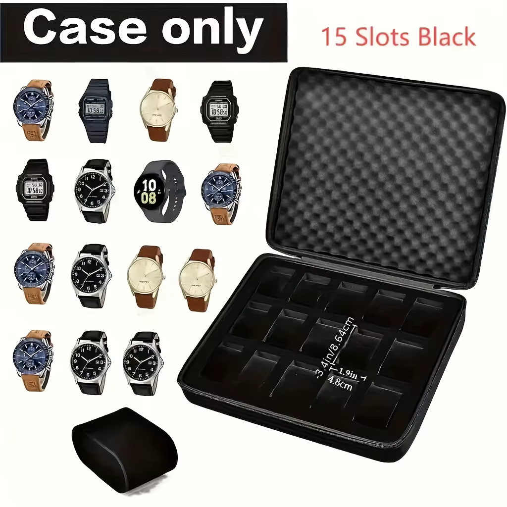 Boîte de rangement de montres de qualité supérieure, boîte de rangement de montres à 15 emplacements pour cartes, boîte de rangement de bijoux portable, vitrine, adaptée à la maison