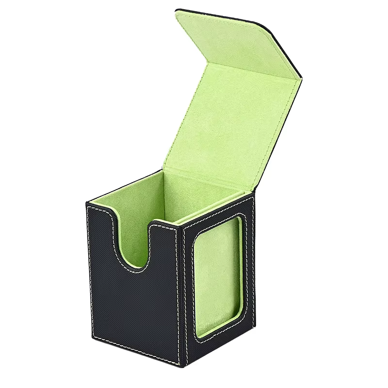 Boîte à cartes avec fenêtre de visualisation, capacité de 120+ cartes à pochettes individuelles, fermeture magnétique, boîte à cartes en cuir PU pour cartes TCG