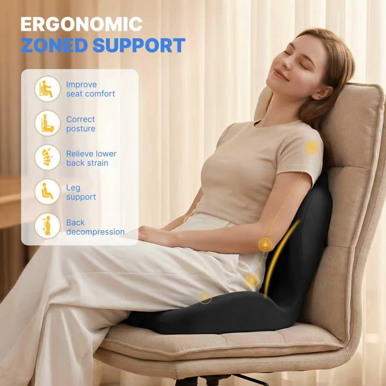 Coussin de siège ergonomique en mousse à mémoire de forme pour chaise de bureau avec support dorsal pour soulager le