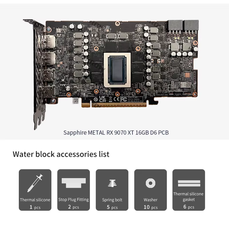 Bloc GPU Barrow pour Sapphire METAL RX 9070 XT 16GB D6, refroidisseur d'eau pour carte graphique, radiateur de refroidissement PC BS-SAM9070XT-PA