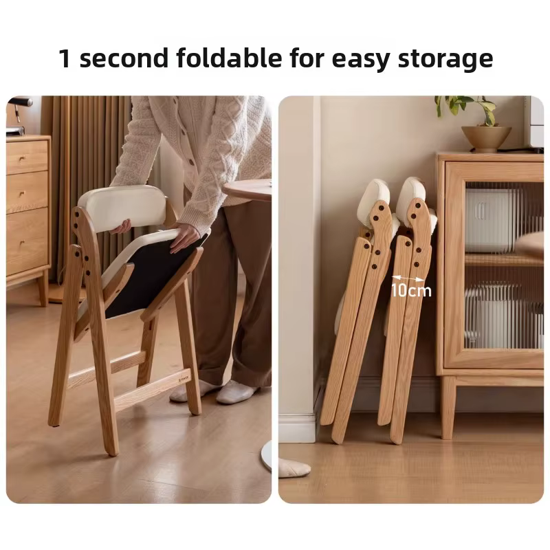 Chaise pliante en bois massif de chêne, Style « carnet de notes», légère, polyvalente, Design ajusté, siège à dossier décontracté
