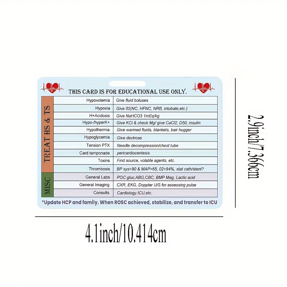 Carte de référence en forme de cœur, 5 pièces, Code CPR, étiquette EMT/RN/MD bleue pour médical 2.9x4.1 pouces, carte de survie ACLS pour les professionnels médicaux