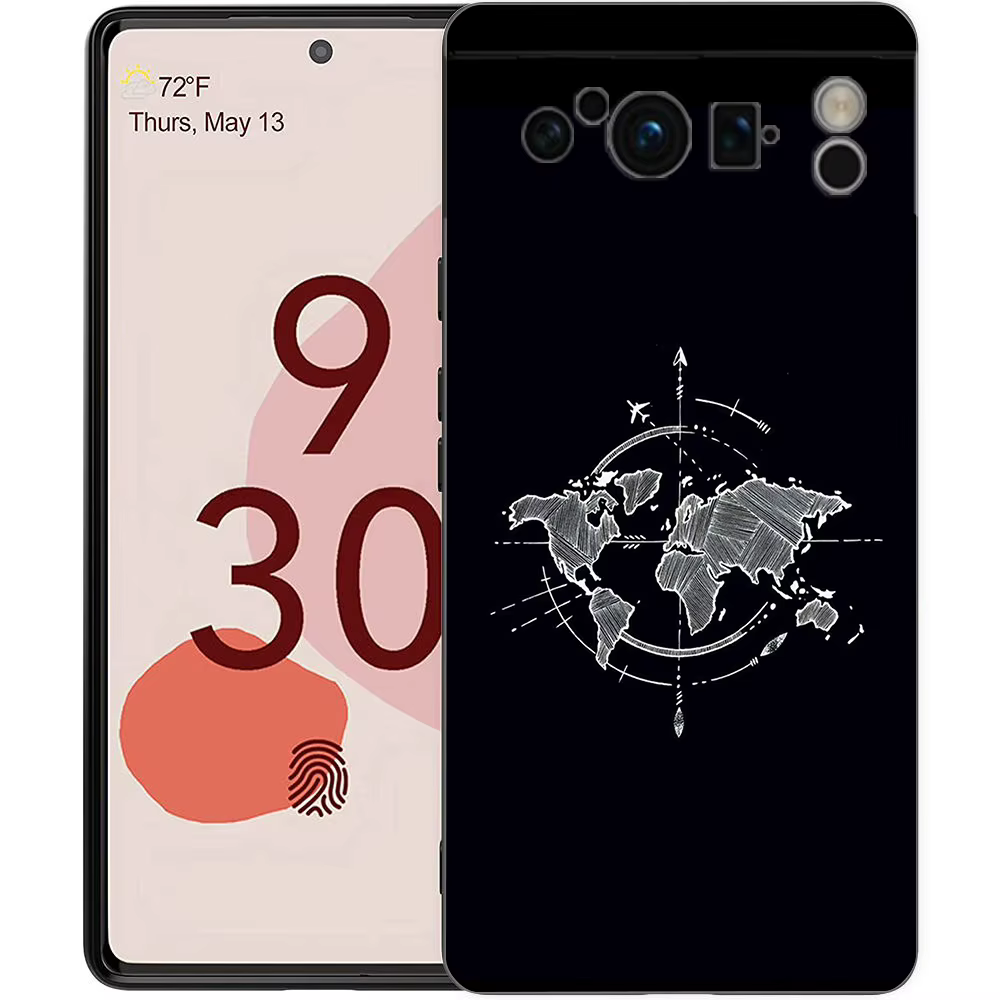 Coque de téléphone en Silicone noir antichoc, carte du monde de dessin animé, direction de paysage, pour Google pixel 9 8 7 6 Pro 8A 6A 7A 5G