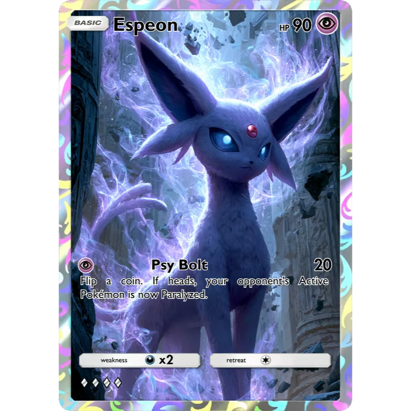 Cartes Pokémon Espeon PTCG holographiques, collection de cartes rares, Mewtwo, jeu de créativité, anime, cartes Pokémon Mewtwo brillantes, cadeau
