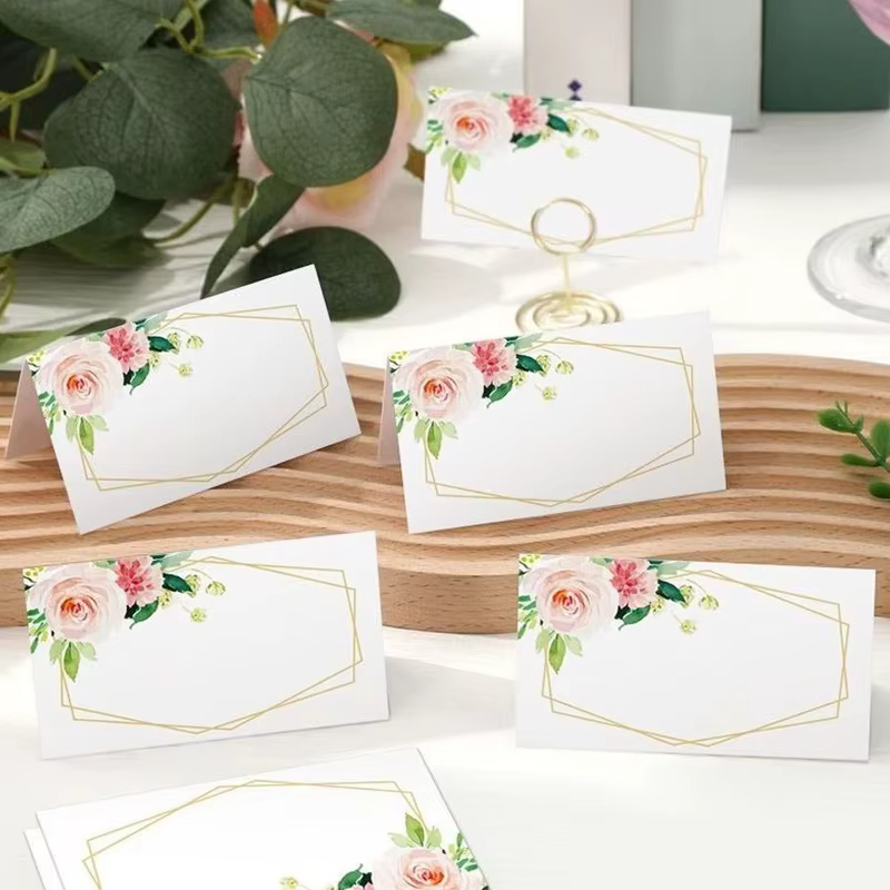 Carte numéro de siège de mariage, 100 pièces/paquet, cartes nominatives en feuilles de fleurs aquarelle, décoration de Table de dîner, carte pour réception-cadeau pour bébé, fête d'anniversaire