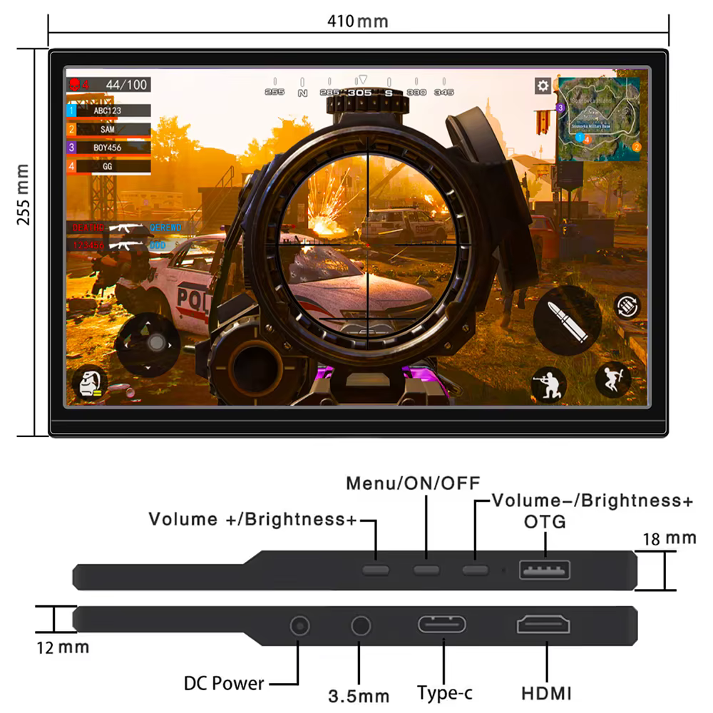 17.3 ''Monitor Portable USB-C HDMI écran LCD d'affichage d'ordinateur pour PC Mac téléphone Xbox Switch PS
