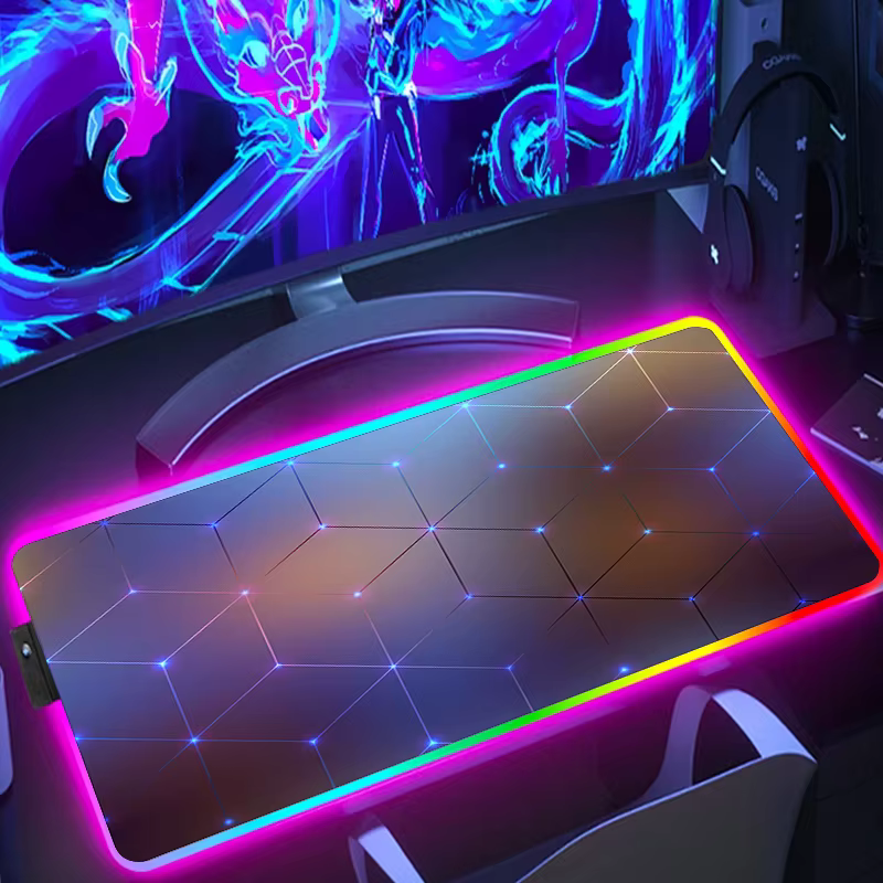 Tapis de souris de jeu hexagonal étendu rvb