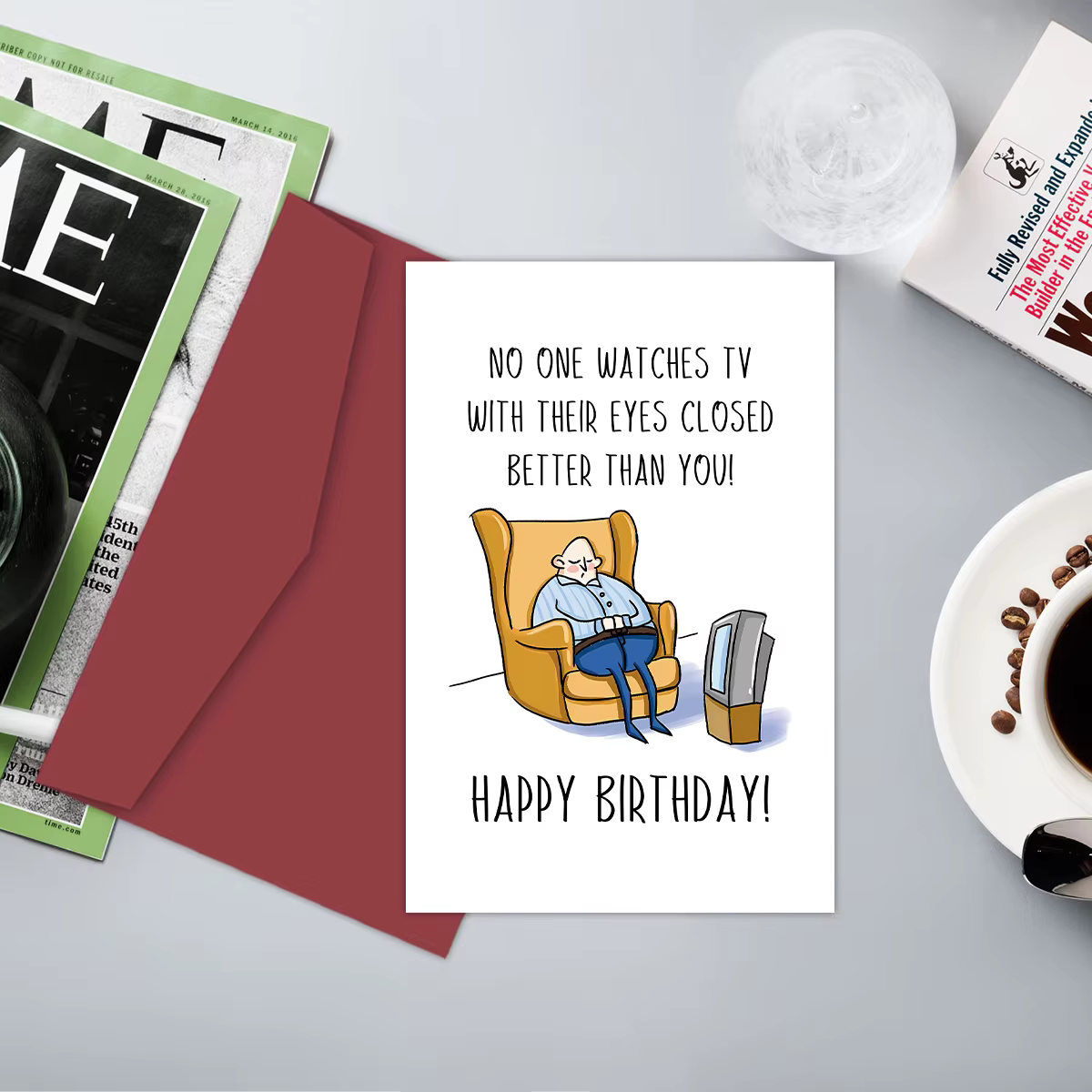 Carte d'anniversaire créative et amusante, carte d'anniversaire amusante pour papa, mari, grand-père, regarder la télévision avec les yeux fermés, carte de merci, 1 pièce