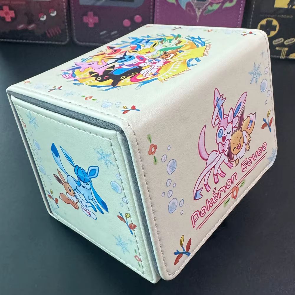 Boîte de rangement pour cartes Pokémon PTCG DIY, boîte de rangement pour cartes Eevee Sylveon PTCG, boîte de rangement pour cartes Eeveelution, boîte de rangement pour cartes en cuir haut de gamme, ca