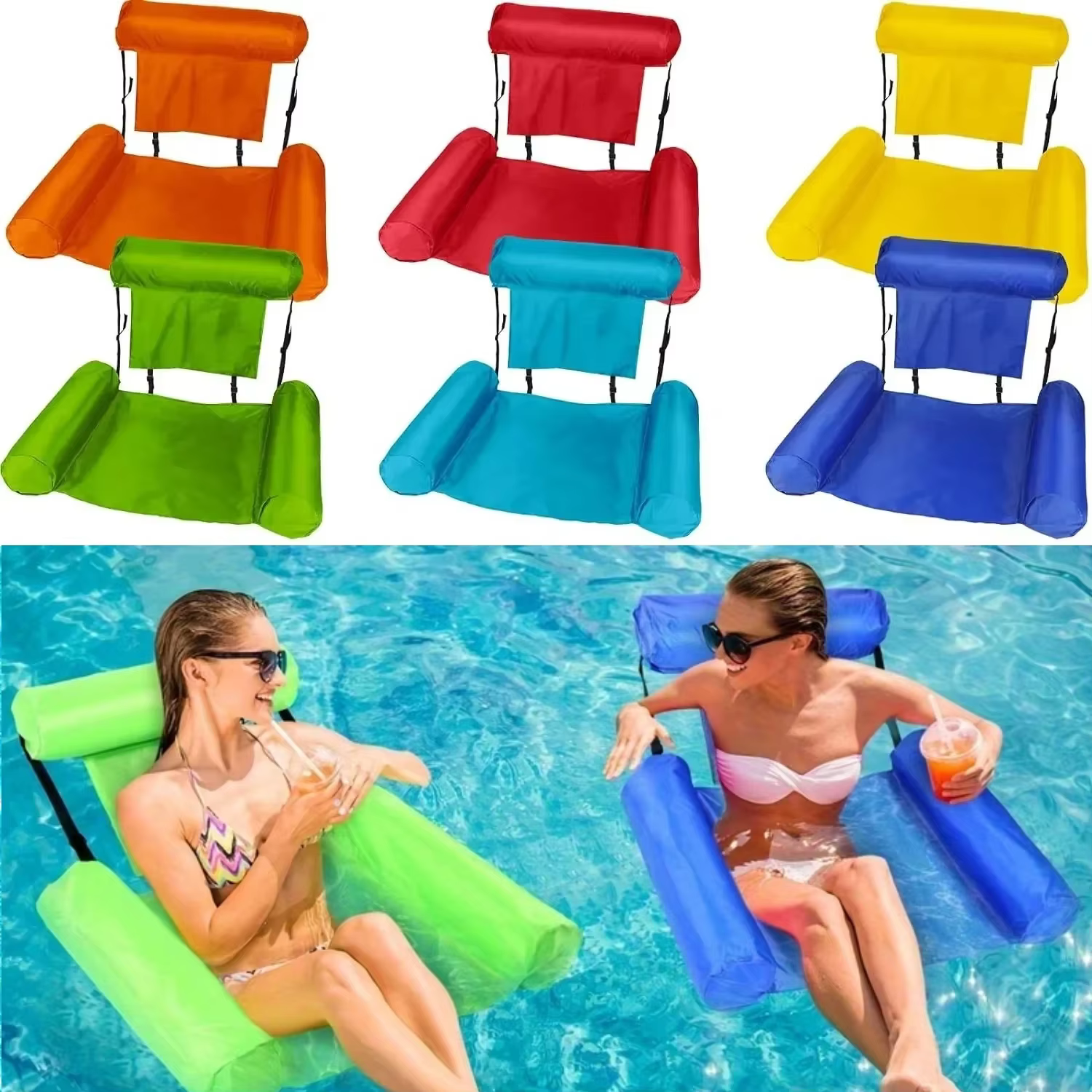 Chaise longue de piscine gonflable pour adultes, avec accoudoirs et appui-tête, tissu Oxford en PVC coloré, idéal pour la plage, le lac, la détente de la piscine