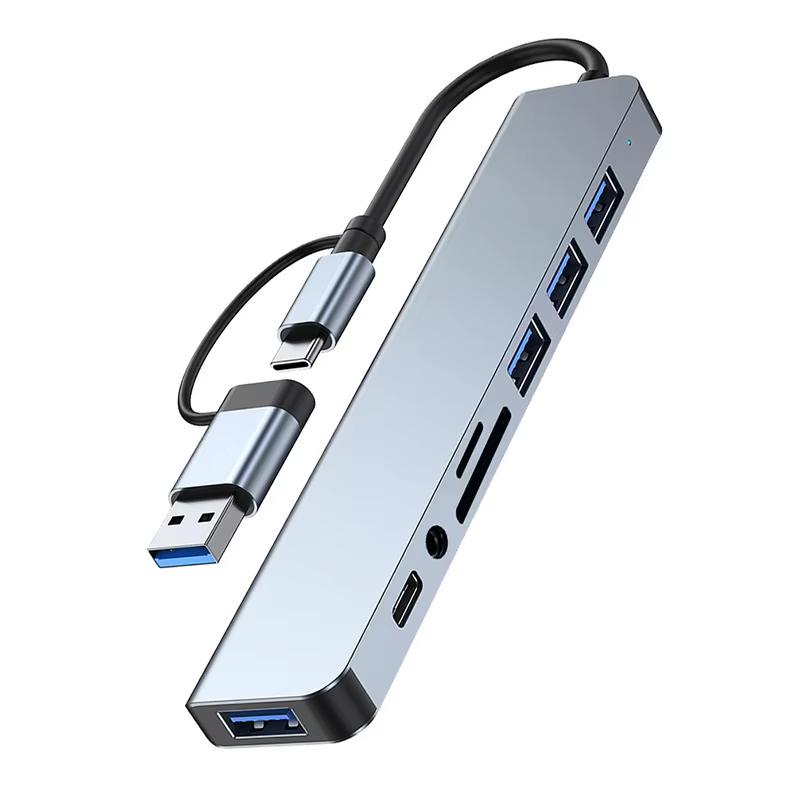 Station d'accueil HUB USB + Type C 8 en 2 avec adaptateur jack audio 3