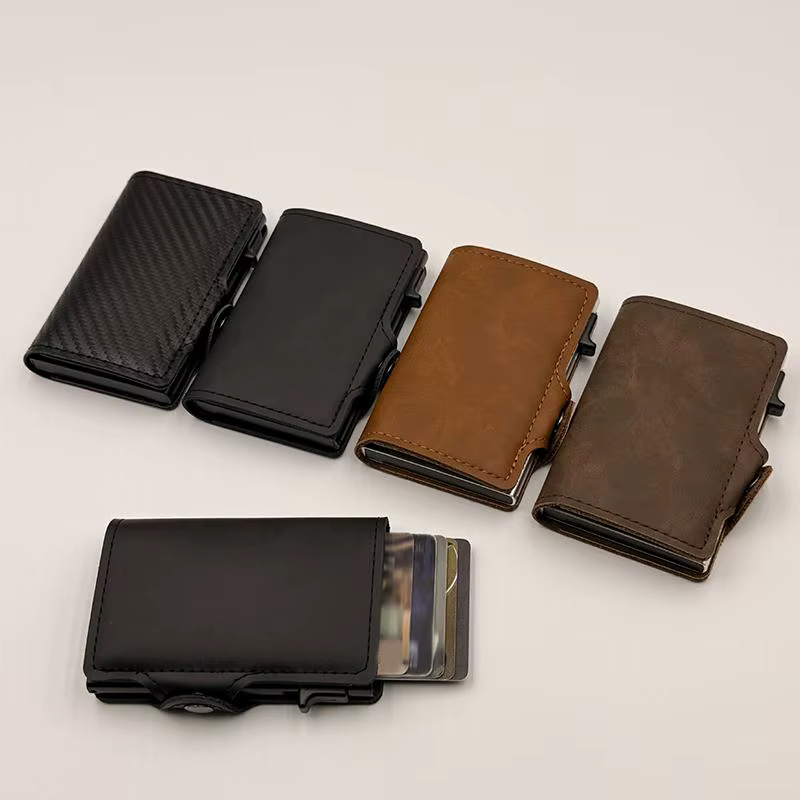 Portefeuille porte-cartes en métal anti-RFID pour hommes et femmes, multifonction, organisateur de cartes bancaires et d'identité à 12 emplacements pour les voyages et le shopping