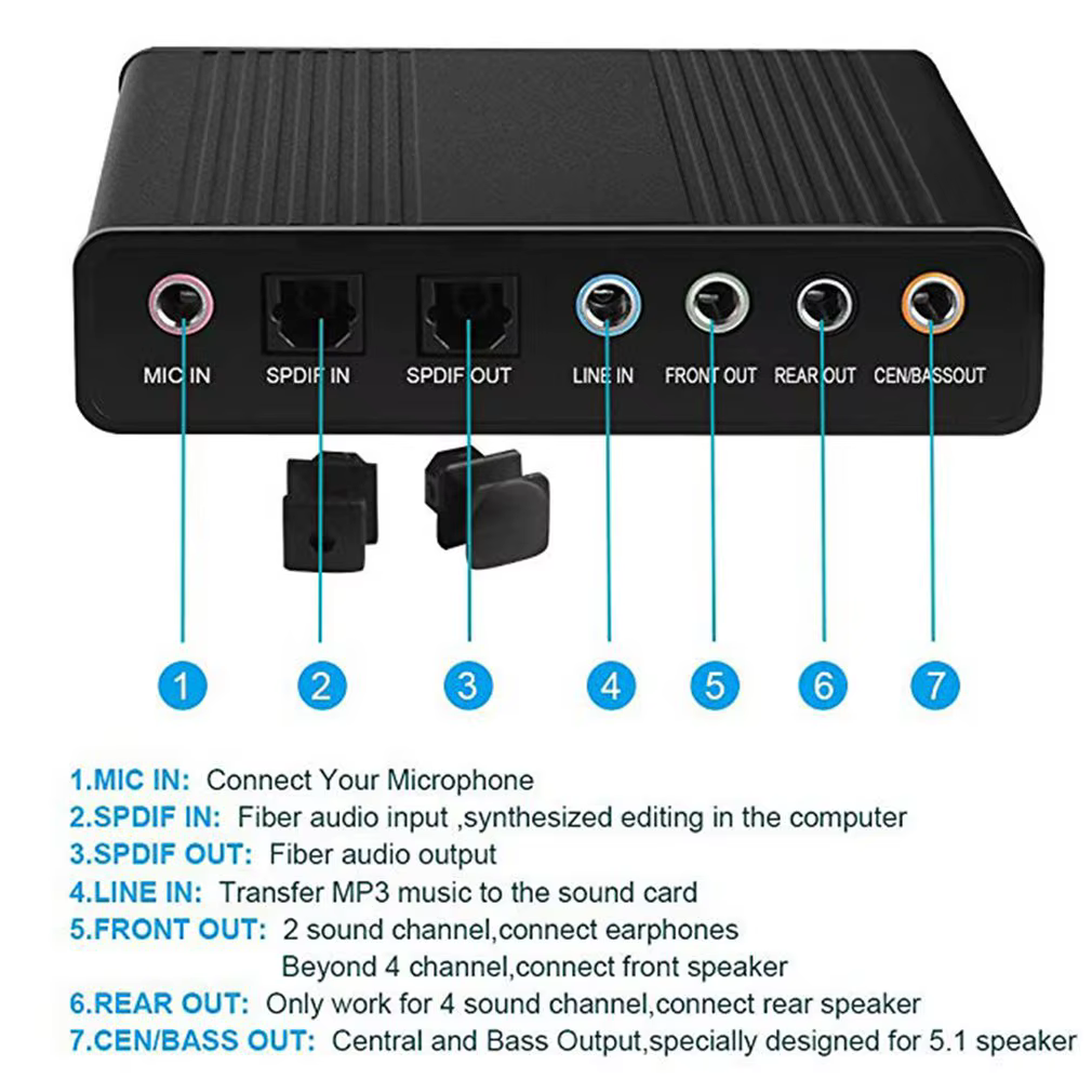 Carte son USB externe 5.1 à 6 canaux pour PC portable adaptateur Surround de bureau