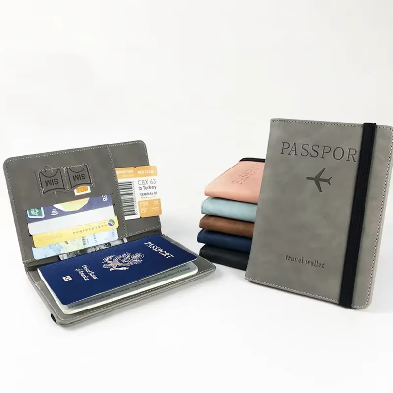 Couverture de passeport RFID en PU, portefeuille de carte d'identité de crédit, étanche, pour documents d'affaires, porte-passeport, protection multifonction de voyage