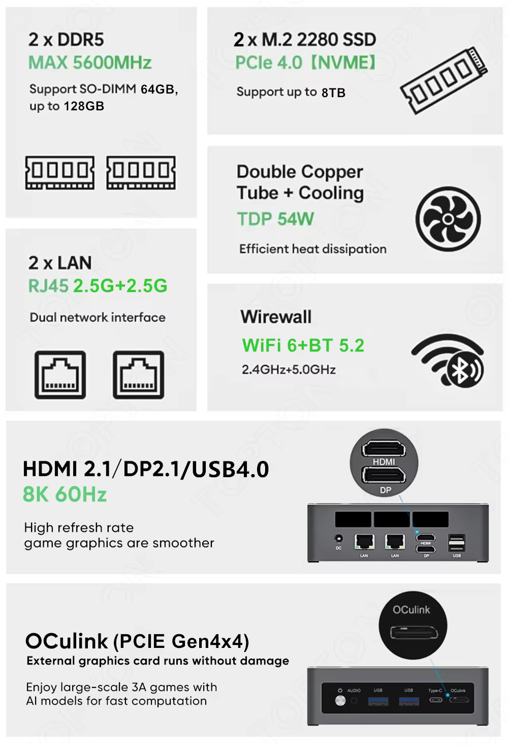 Topton Mini PC Gamer Intel Ultra 9 285H ES 7 255H ES 5 235H ES OCuLink USB4 2x2.5G LAN 2xNVMe ordinateur de bureau Windows 11 WiFi6E