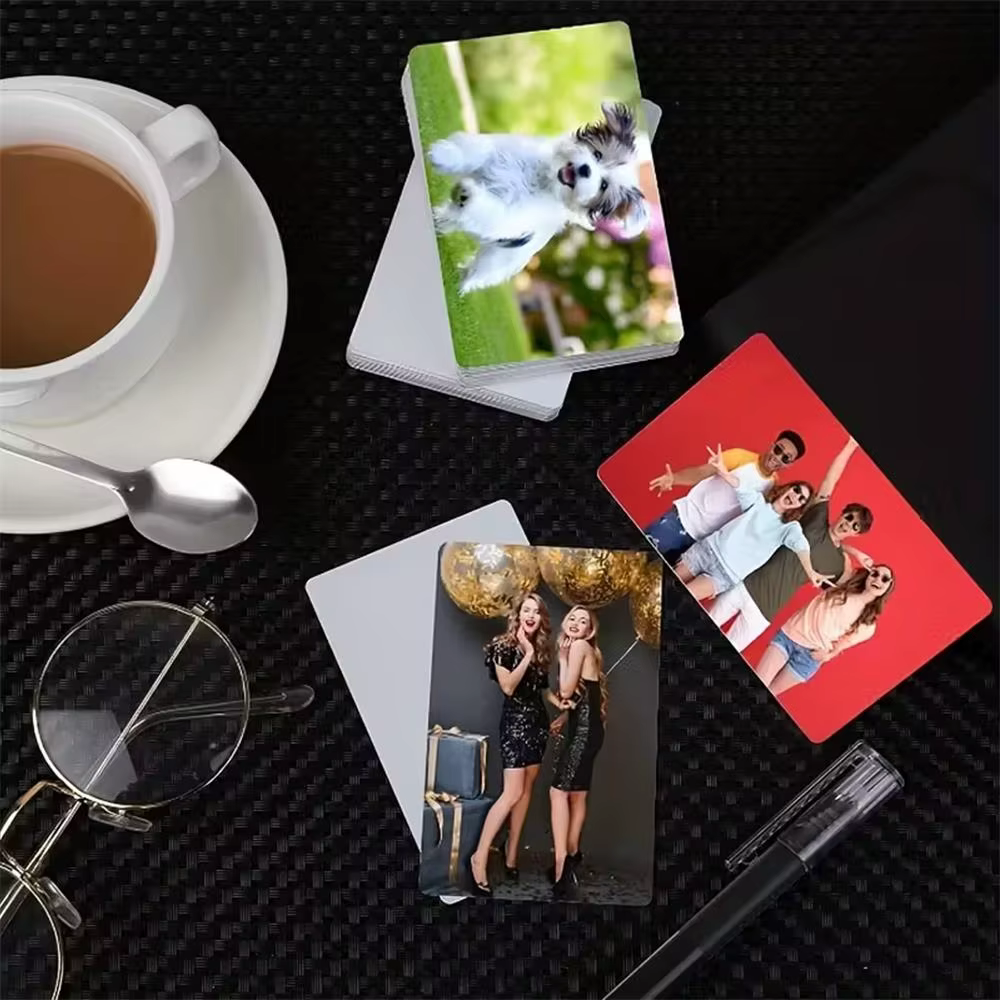 Carte PVC double face personnalisée pour la mémoire de la famille, cadeau commémoratif en plastique brillant avec photo et texte personnalisés, pour un usage quotidien et au bureau