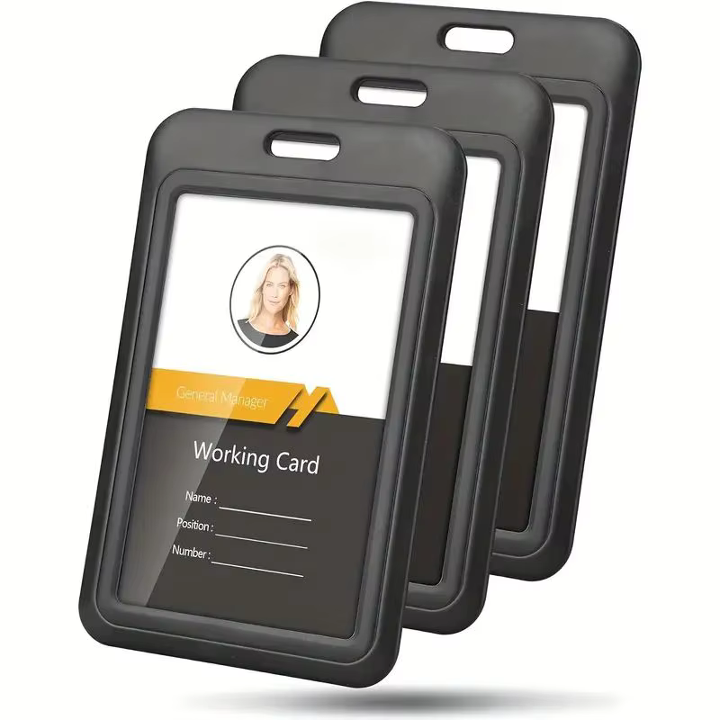 Porte-carte d'identité coulissant robuste, 3 pièces, plastique ABS, pour bureau et voiture – carte de crédit, permis de conduire et porte-passe