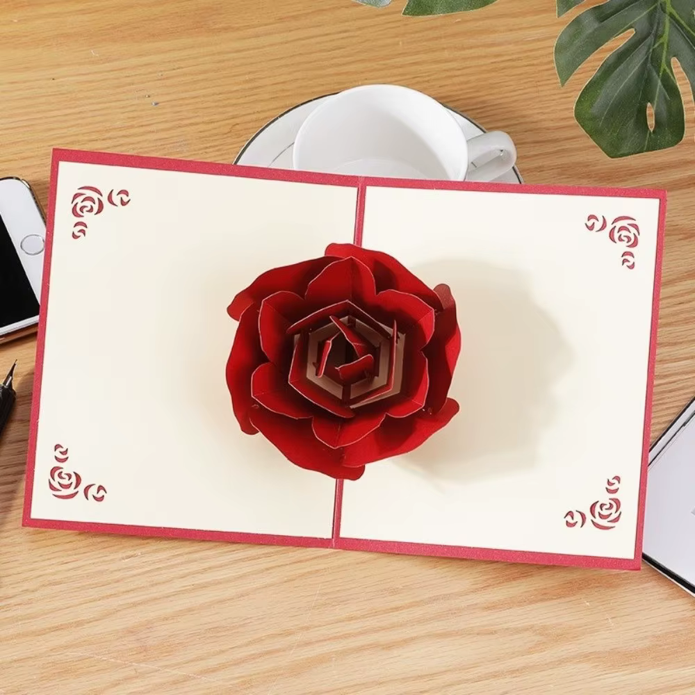 Carte de vœux 3D pop-up en forme de rose pour la Saint-Valentin, anniversaire, cadeau, anniversaire de mariage, fête des Mères