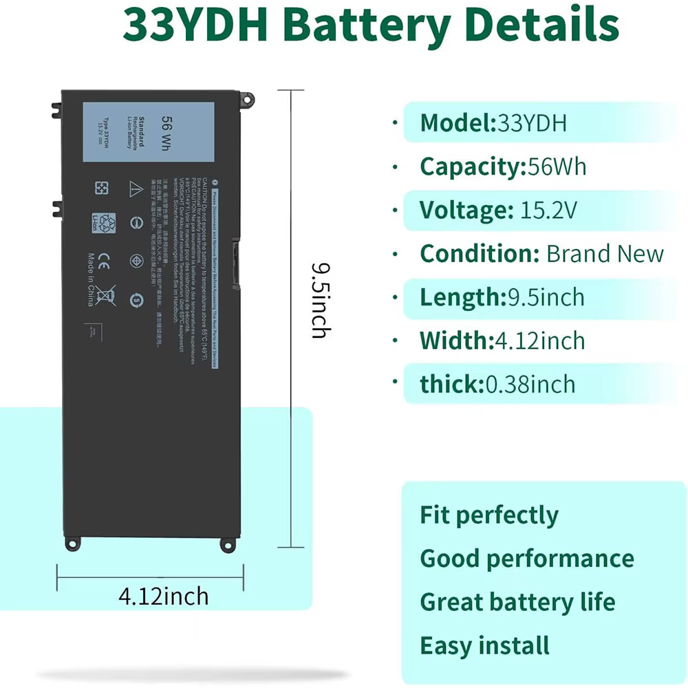 56WH 33YDH Batterie pour ordinateur portable Dell Inspiron 17 7000 7778 7779 7786 7773 15 7577 G3 3579 3779 G5 5587 G7 7588 Latitude 13 3380 14 3490 15 3590 3580 PVHT1 P30E  81PF3 081PF3