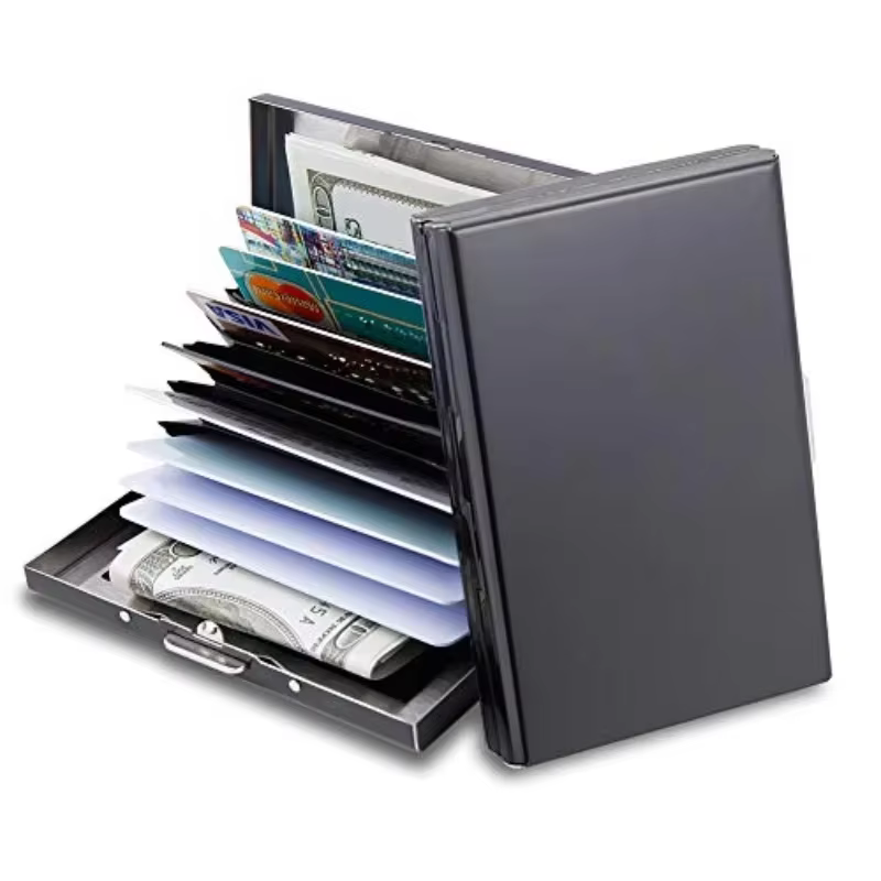 Portefeuille porte-cartes RFID en aluminium, portefeuille métallique multi-emplacements, étui de poche léger pour cartes d'identité, de débit et bancaires, portable pour les voyages