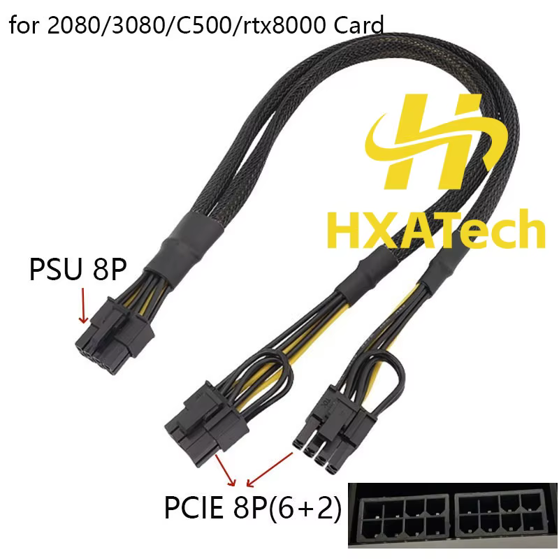 HXATech- Câble d'alimentation pour carte vidéo PCIE 8 broches à 8 p (6 + 2) pour Dell T5810 T5820 T7820 T7920