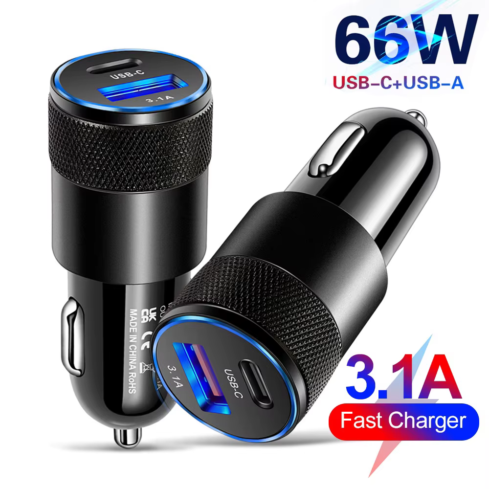 66W USB chargeur de voiture Type C adaptateur de téléphone de charge rapide pour Xiaomi Huawei PD