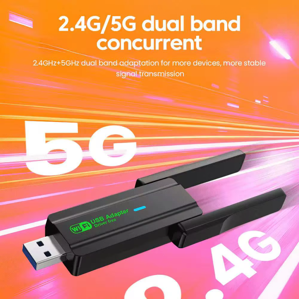 Carte réseau sans fil WiFi 5 1300M double bande 2.4G&5GHz USB 3.0 adaptateur